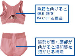 背筋を曲げると違和感を抱かせる構造 姿勢が悪く腰部が曲がると違和感を抱かせる構造