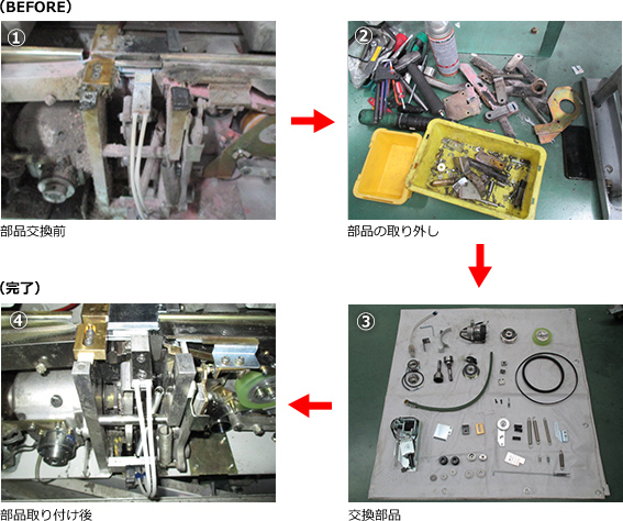 部品交換の例、取り外し→部品交換→取りつけ